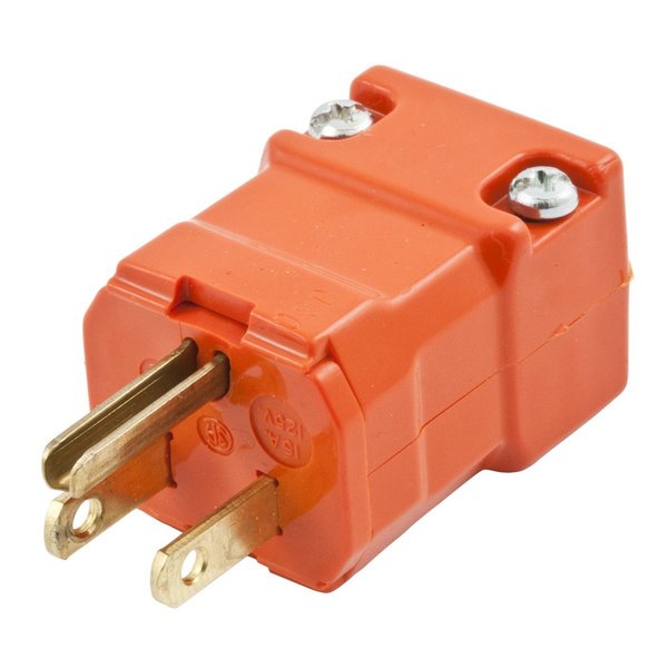 Hubbell Wiring Device-Kellems Straight Blade Male Plug, Valise Series, Industrial/Commercial, Straight, 2-Pole 3-Wire Grounding, 15A 125V, 5-15P, Orange, Single Pack, Economy Ver HBL515PVO